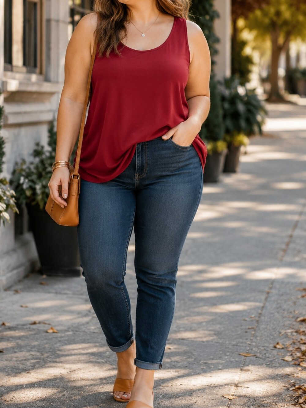 Ricki’s Deep Red Sleeveless Scoop Neck Tank Top Relaxed Tunic Blouse Casual